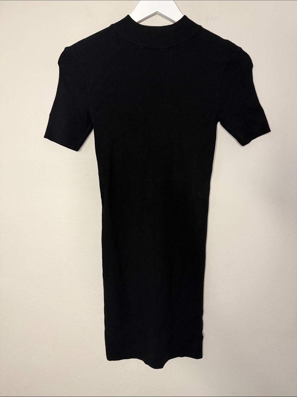 Becool Slim Black Ribbed Short-Sleeve Dress - Size S - [NY0785]